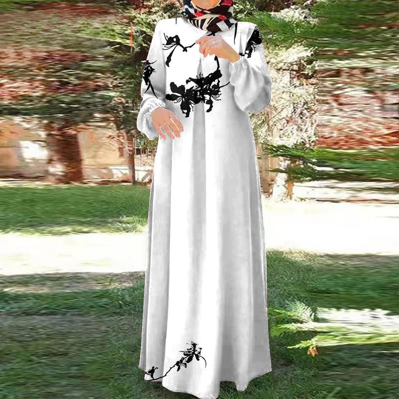 Мусульманская одежда, повседневное вечернее платье, элегантное и изящное, женское, исламская одежда, длинные рукава, круглый вырез горловины, платье-абайя, винтажный стиль,