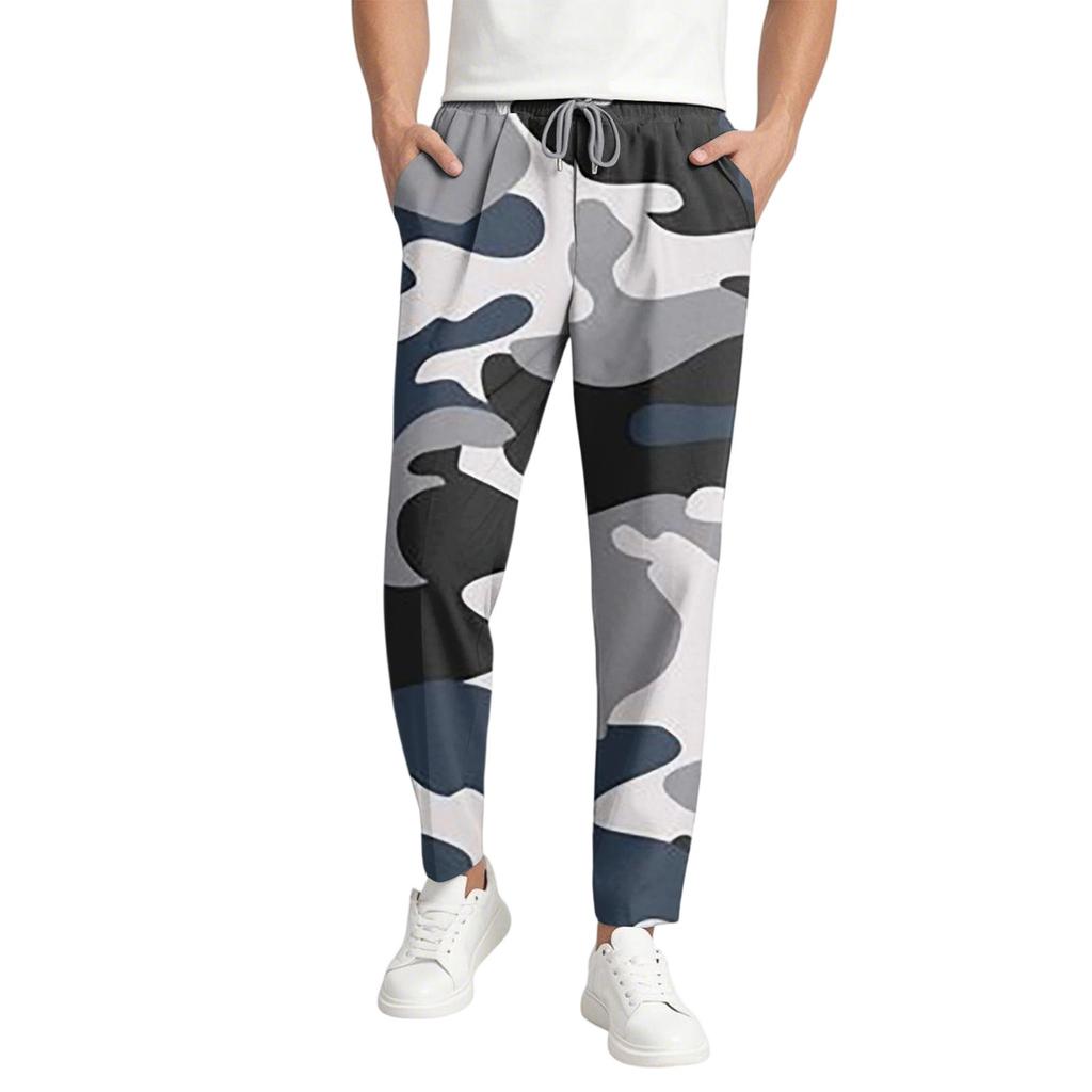 Мужские повседневные камуфляжные длинные брюки, эластичный пояс на шнурке, легкие и облегающие, с карманами, удобные и дышащие