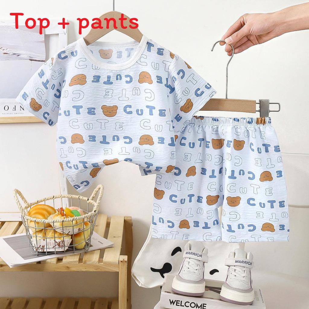 Summer Dinosaur Cartoon Boys Girls Short Sleeve Shorts Set With Soft Cotton For Toddler Play