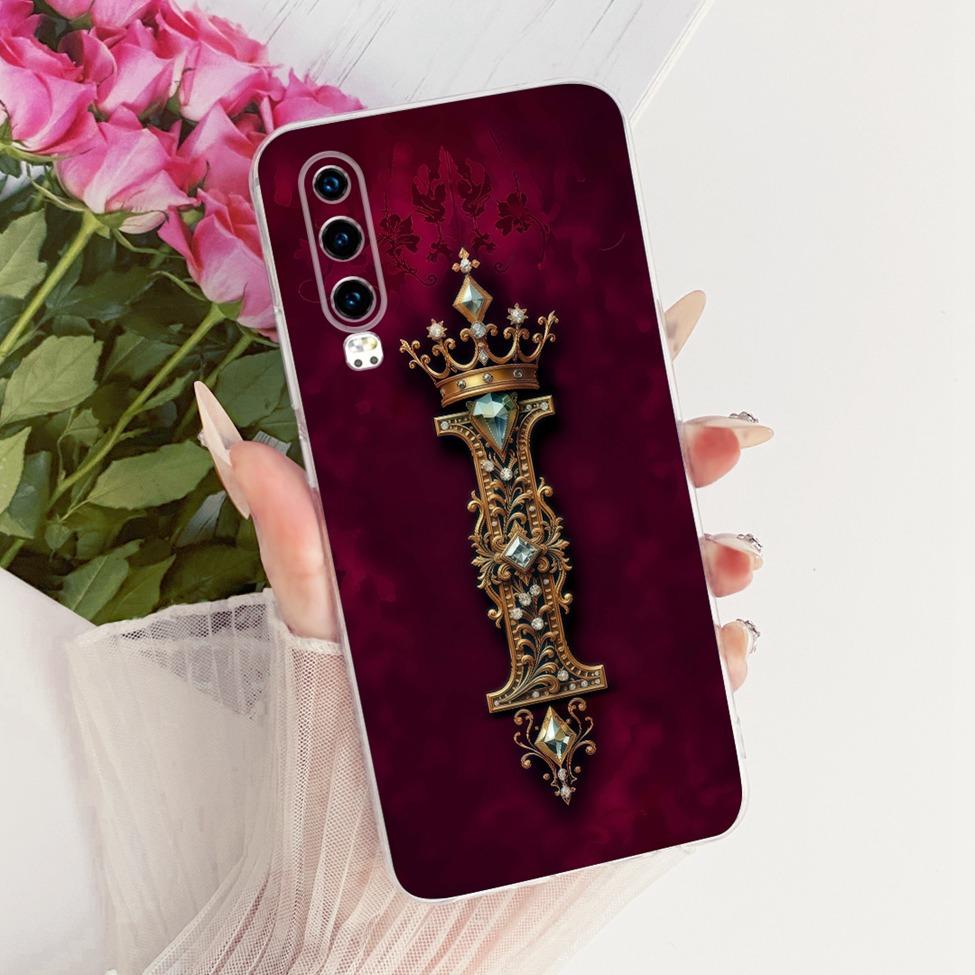 Прозрачный Чехол Для Huawei P30 ELE-L29 ELE-L09 ELE-L04 Чехол Для Huawei P30 Крутая Корона Роскошные Буквы A-Z 2D Плоский Рисунок Мягкий Корпус
