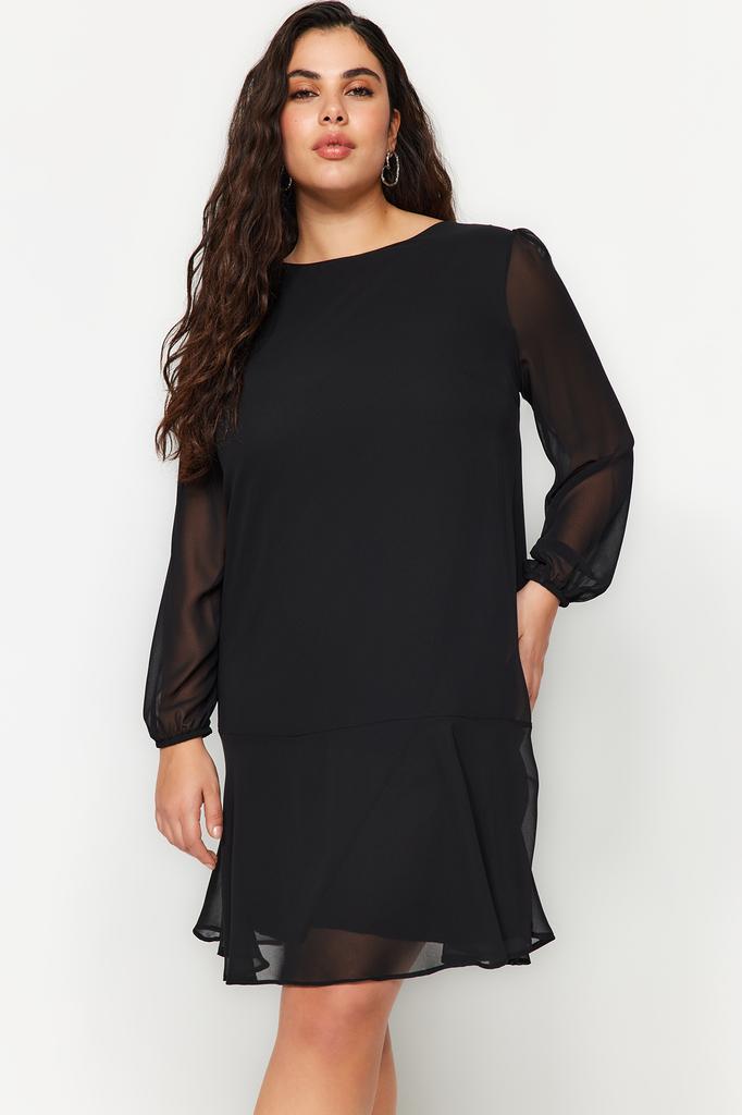 Women's Style Plus Size Dress Black Mini Woven Dress