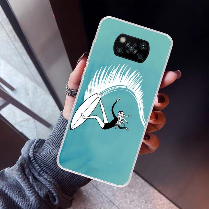 Surfboard Surfing Surf Girl Summer Phone Case for Xiaomi Poco F7 Ultra X7 X6 X5 Pro X4 Gt M8 M7 Redmi 15 15C 13 13C 12 12C Soft