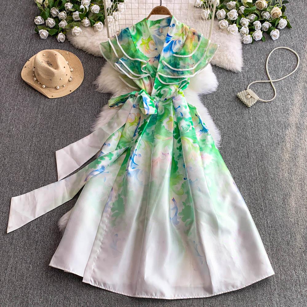 Элегантные длинные платья с цветочным принтом для женщин, летние, праздничные, с рукавами-рюшами, цельные, запашные, с V-образным вырезом, винтажные, ретро, вечерние