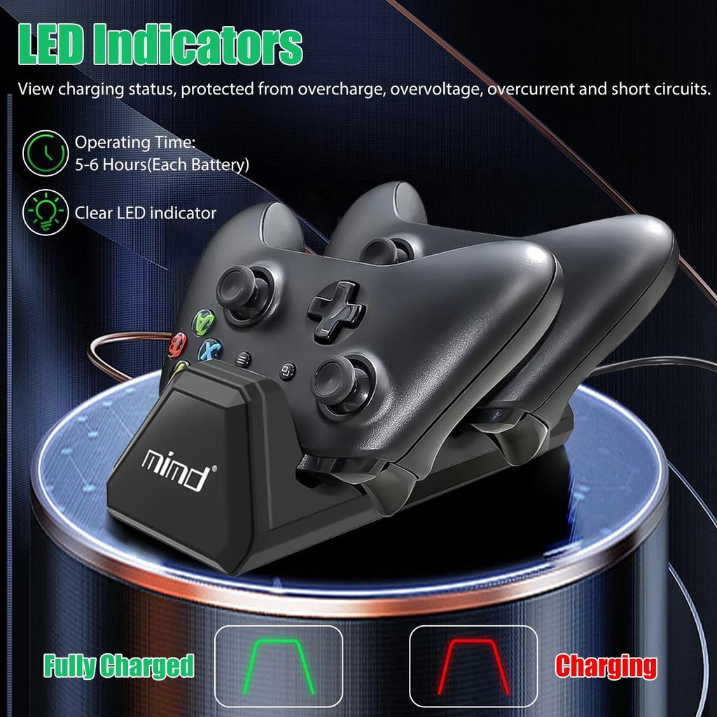 Charging Dock Fit for Xbox One/One S/X/Elite Controllers, Dual Controller Fast Charging Station with 2x1400mAh Rechargeable Battery Pack,Type-C Cable
