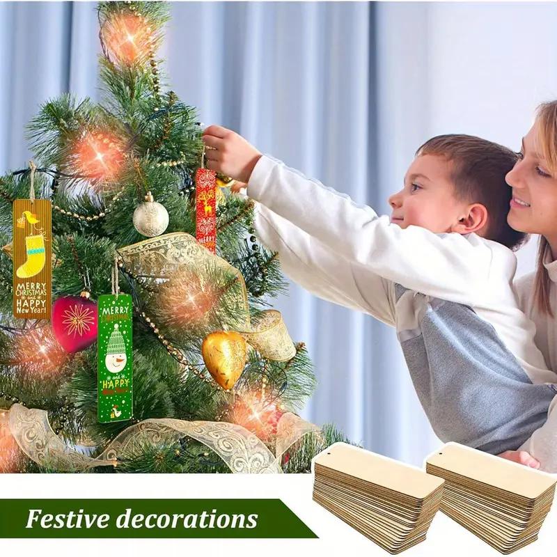 Rectangle Wood Crafts DIY Blank Hanging Wooden Tag Ornaments with Ropes for Wedding Birthday Christmas Party Decoration Home DIY