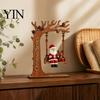 Rustic Christmas Home Accents Wooden Swing Ornament with Santa Claus/Bear for Christmas, Tabletop Artisanal Wood Decor Claus Figurine Living