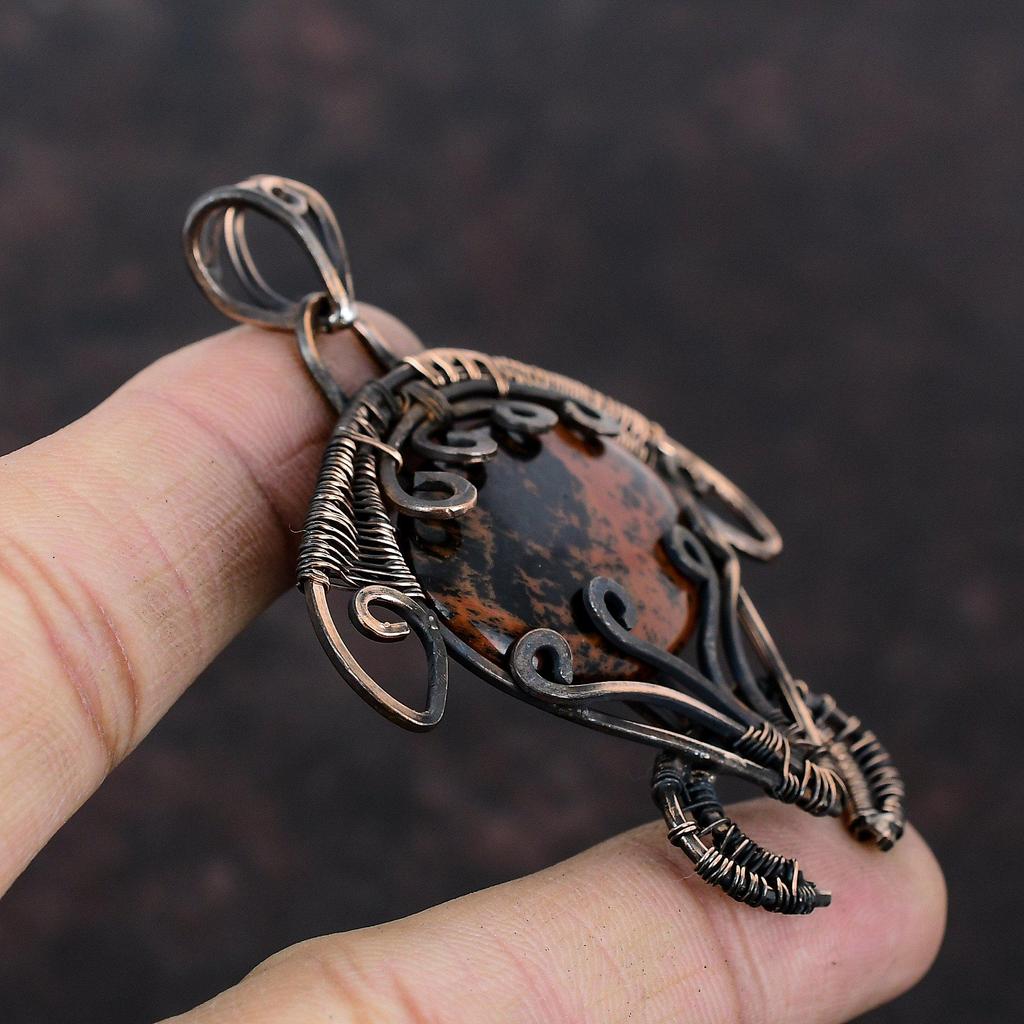 Mahogany Obsidian Pendant Copper Wire Wrapped Gemstone Pendant Handmade Copper Jewelry Tortoise Pendant Wire Wrapped Jewelry Gift For Mother