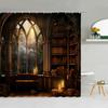 3D Библиотека Занавеска для душа, Винтажный книжный шкаф Книги Готика Магия Полиэстер Принтованная ткань Ванная комната Декоративные аксессуары для ванны