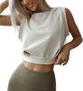 2026 Summer Women's Fashion Solid Color Crop Top Sleeveless Crew Neck T-Shirt Casual Slim Fit Vest