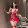 Красные сексуальные женские комплекты бюстгальтеров из полого кружева без ластовицы, эротические костюмы, платье-тедди, нижнее белье, глубокое V, порно, без спинки, комплект нижнего белья