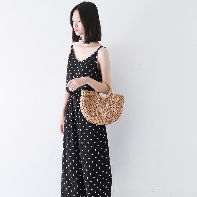 Женская соломенная сумка с круглыми ручками