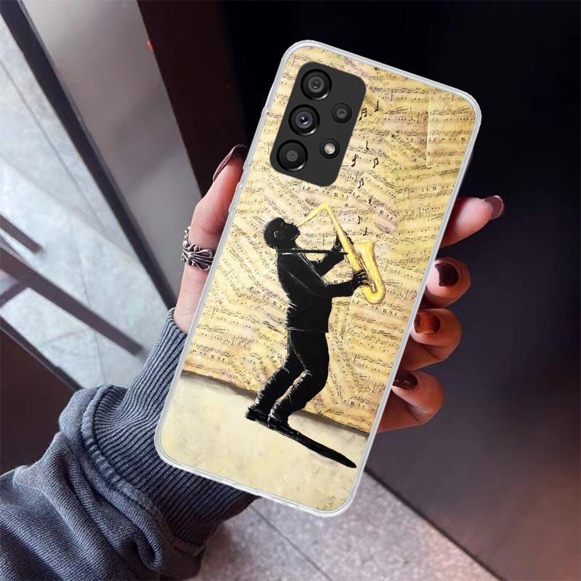 Music Saxophone Instrument Phone Case For Samsung Galaxy A12 A52S A42 A32 A22 A51 A50 Note 20 Ultra 10 S10 Plus A71 A70 A31 A30