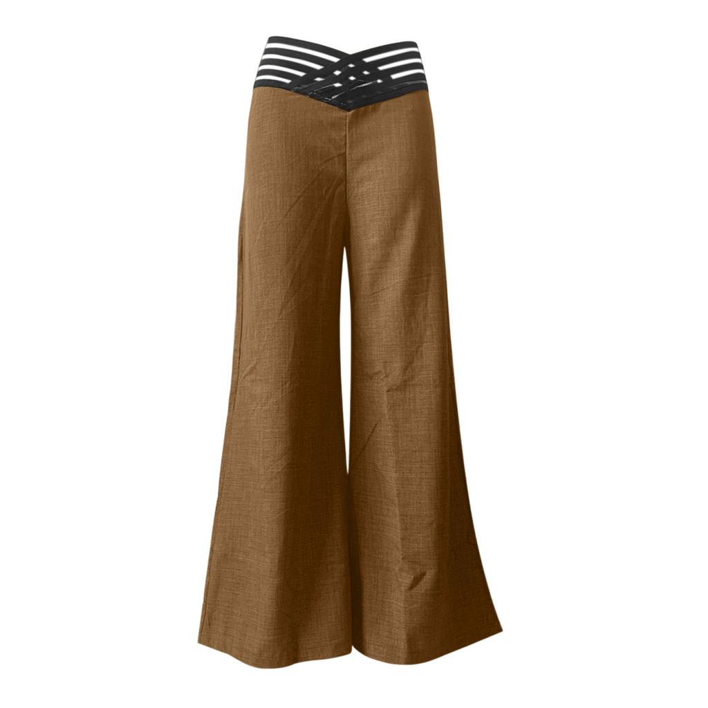 Women's Hollow Belt Trousers Temperament Flared Trousers High Waist Casual Wide Leg Pants