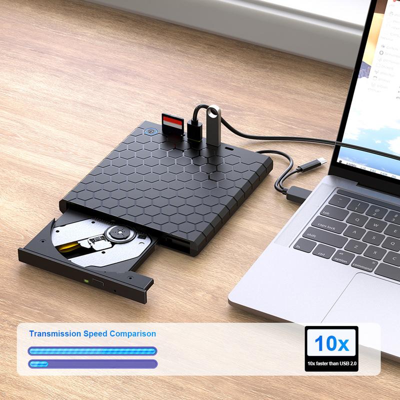 Внешний CD/DVD привод USB 3.0 Type-C Оптический дисковод со слотами SD/TF Портативный CD DVD рекордер TF ридер для ноутбука Macbook ПК