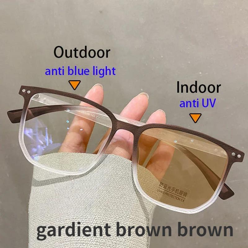 Модные фотохромные очки для близорукости, мужские и женские квадратные очки с анти-синим светом, очки по рецепту, сверхлегкие очки в стиле ретро