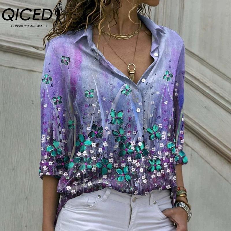 QICED 38 цветов Женская модная повседневная блузка с длинным рукавом и воротником ПОЛО