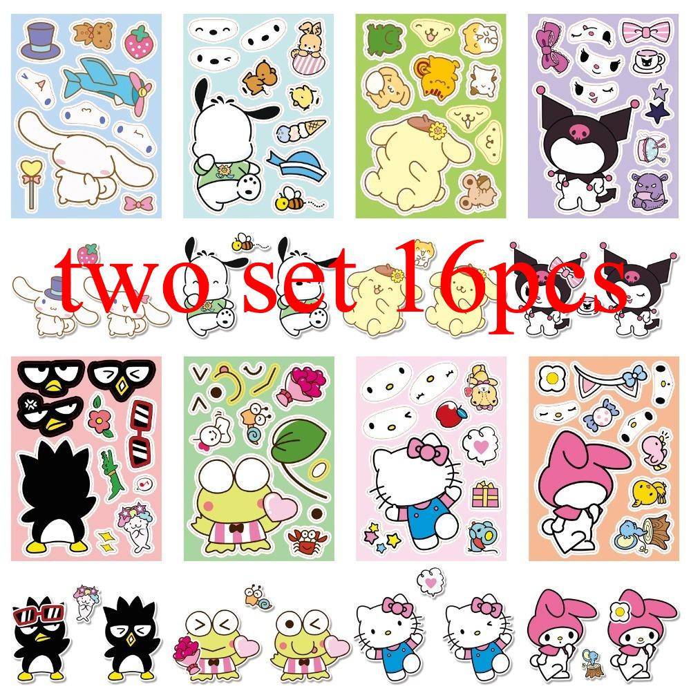 8 Листов/Упаковка Sanrio Наклейки Меняющие Лицо Милый Мультяшный Сделай Лицо DIY Головоломка Наклейка Игрушка