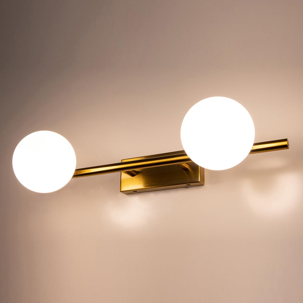 Stylish two-light wall light, brass and glass, for bathrooms and living rooms. G9 Gold, retro and modern, indirect lighting. WALL-LAMP-19-JP-A