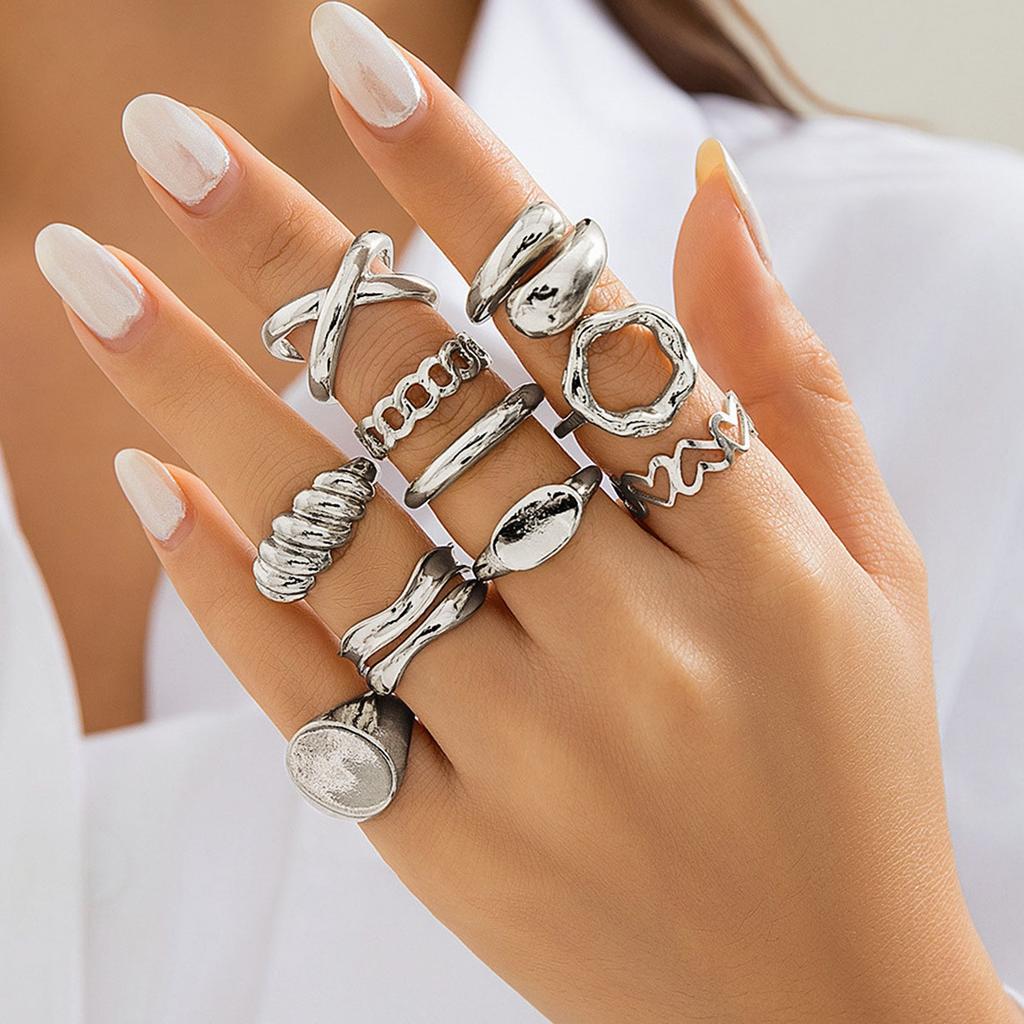 Fashion Women's 10 Piece Ring Set - Ladies Ring Metal Ring Glossy Ring Metal Ring Holiday Gift