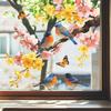 Весенняя Расписная Птица с Цветами на Ветке Статичная Наклейка на Окно Снимаемая Устойчивая к УФ и Воде для Уличного Балконного Стекла Зеркала Декор для Дома Искусство