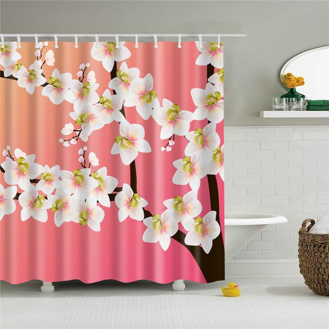 Chinese Style Flower Branch Landscape Shower Curtain 3D Printing Sunflower Bathroom Accessories Sets Waterproof Polyester Screen