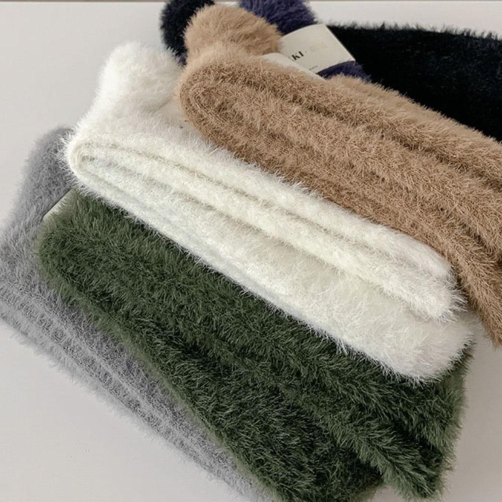 Solid Color Thick Fashion Trendy Middle Tube Hosiery Mink Velvet Man Socks Korean Style Socks