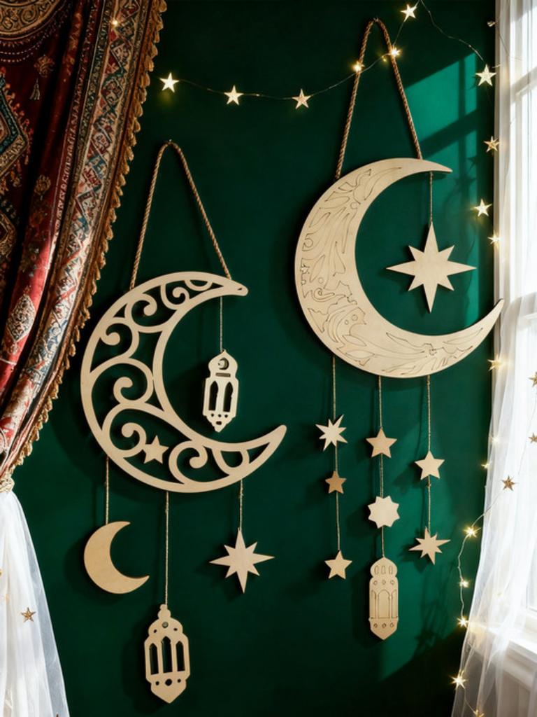 1 шт. Рамадан Луна Звезда Настенные подвески Исламский Пустой Деревянный Декор с Фонариками Праздничный Домашний Декор Рамадан и Ид Настенные Украшения