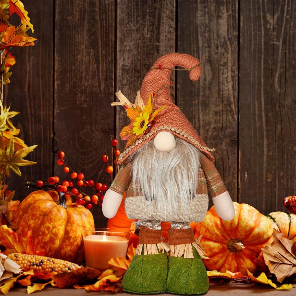 Осенние гномы украшения вязаная кукла гном с подсолнухом расширяемая фигурка композиция для витрины украшение для вечеринки в честь Дня благодарения