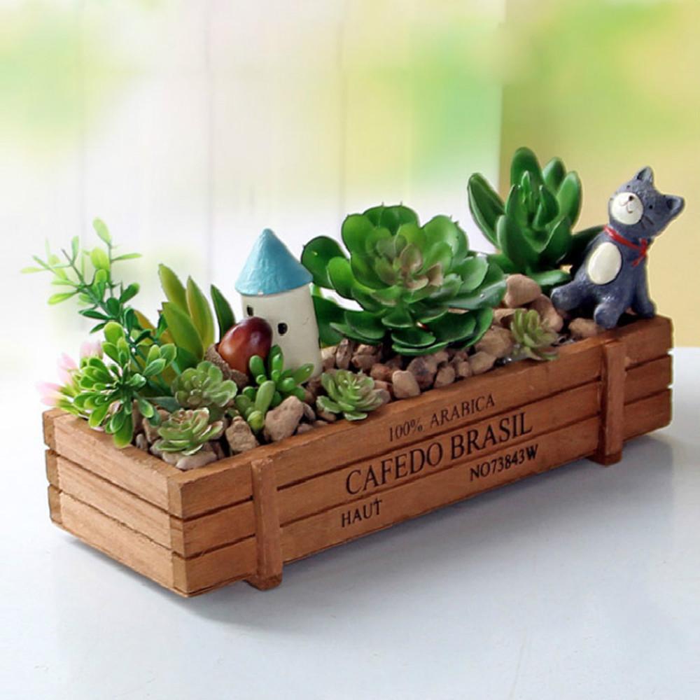 Vintage Wood Garden Flower Planter Succulent Pot Rectangle Trough Box Plant Bed Planter Succulent Flower Plant Container Box