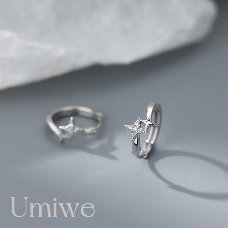 Umiwe Ring Earrings Ladies Leave It On Second Piercing S925 Silver Compatible with Metal Allergies Smaller Platinum Plated Both Ears Cute Zirconia