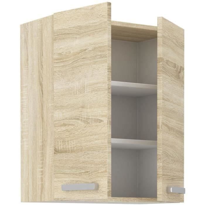 Meuble haut 2 portes battantes - Décor chêne sonoma - L 60 cm x P 31,6 x H 72 cm - LASSEN