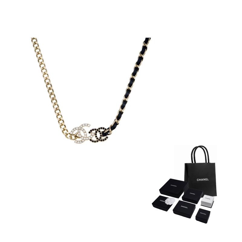 Chanel Коко овечья кожа металлическая цепочка сращивание стразы ожерелье женское черное/золотое