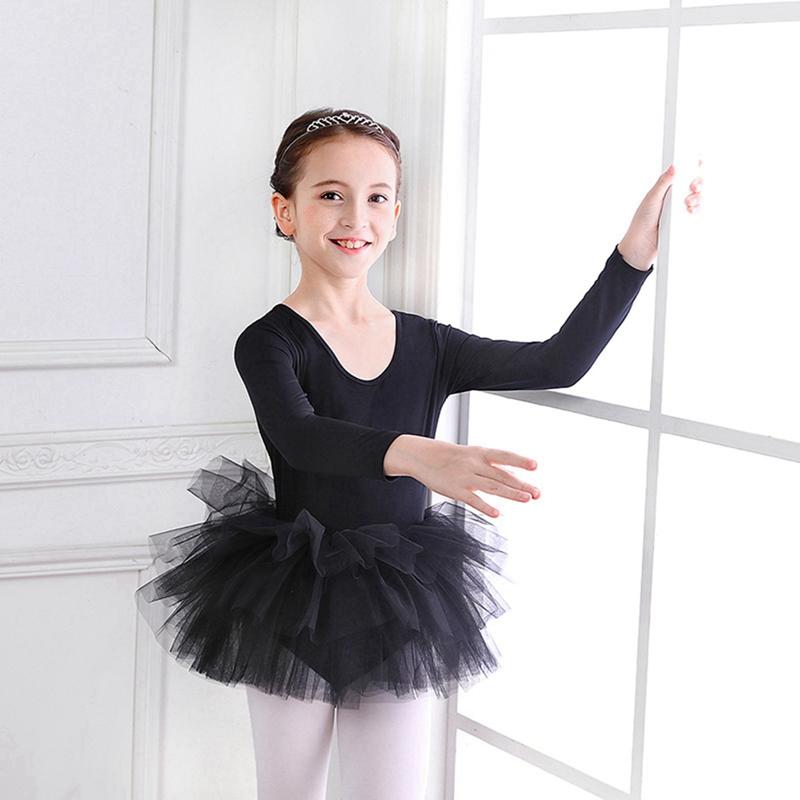 Балетное платье с длинным рукавом для девочек, пышная юбка, детский танцевальный костюм