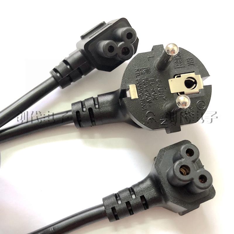 CE Standard EU Power Cord, 3-Pin CEE 7/7 Plug, Schuko Connector, 3-Core Computer Clover Leaf Connector, 90° Angled