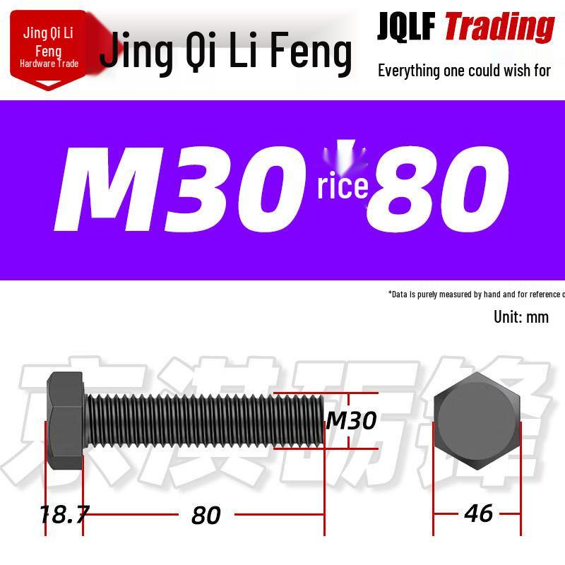 12.9 Grade High-Strength Blackened Hex Bolt M22-M48