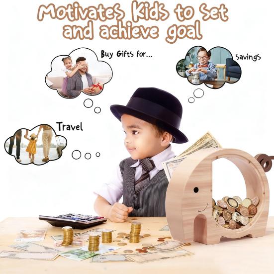 Деревянная копилка в виде слона, детская копилка для монет, банка для сбережений с прозрачным окошком, милая небьющаяся копилка, подарок на день рождения для мальчиков и девочек