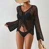 Sexy Hollow Perspective Shirt Knitted Vacation Beach Beach Seaside Long-sleeved Dress