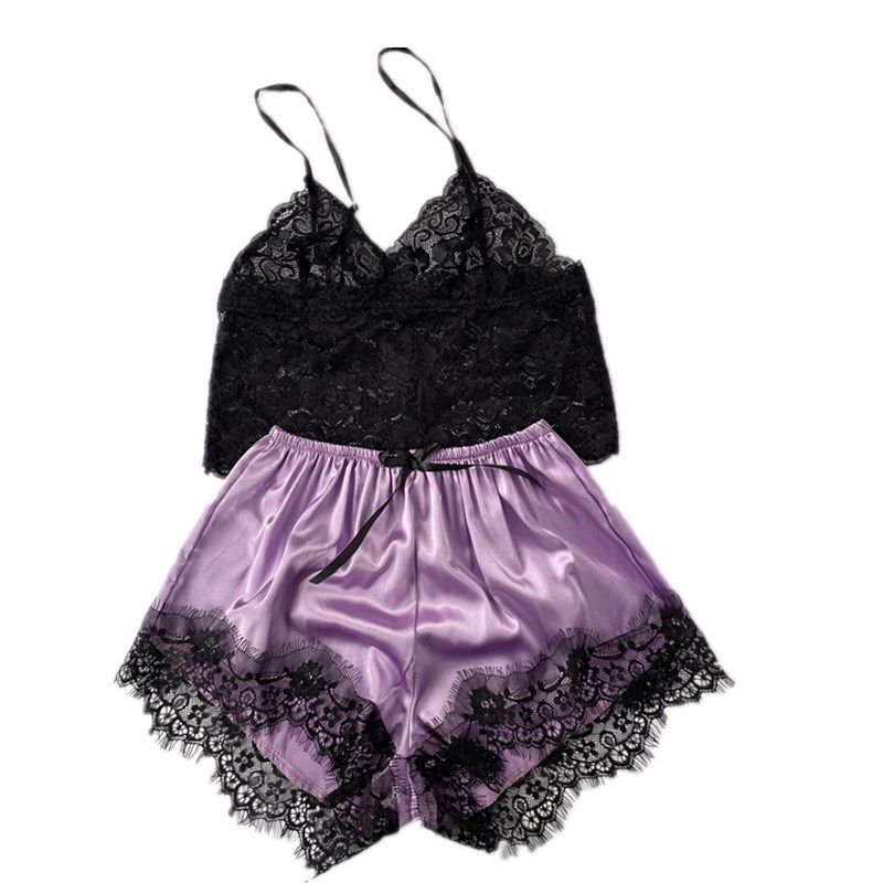 Женский кружевной пижамный комплект Экспорт Сексуальный Элегантный Пуловер Кружевной Без рукавов Кружевные Бретели Пижама