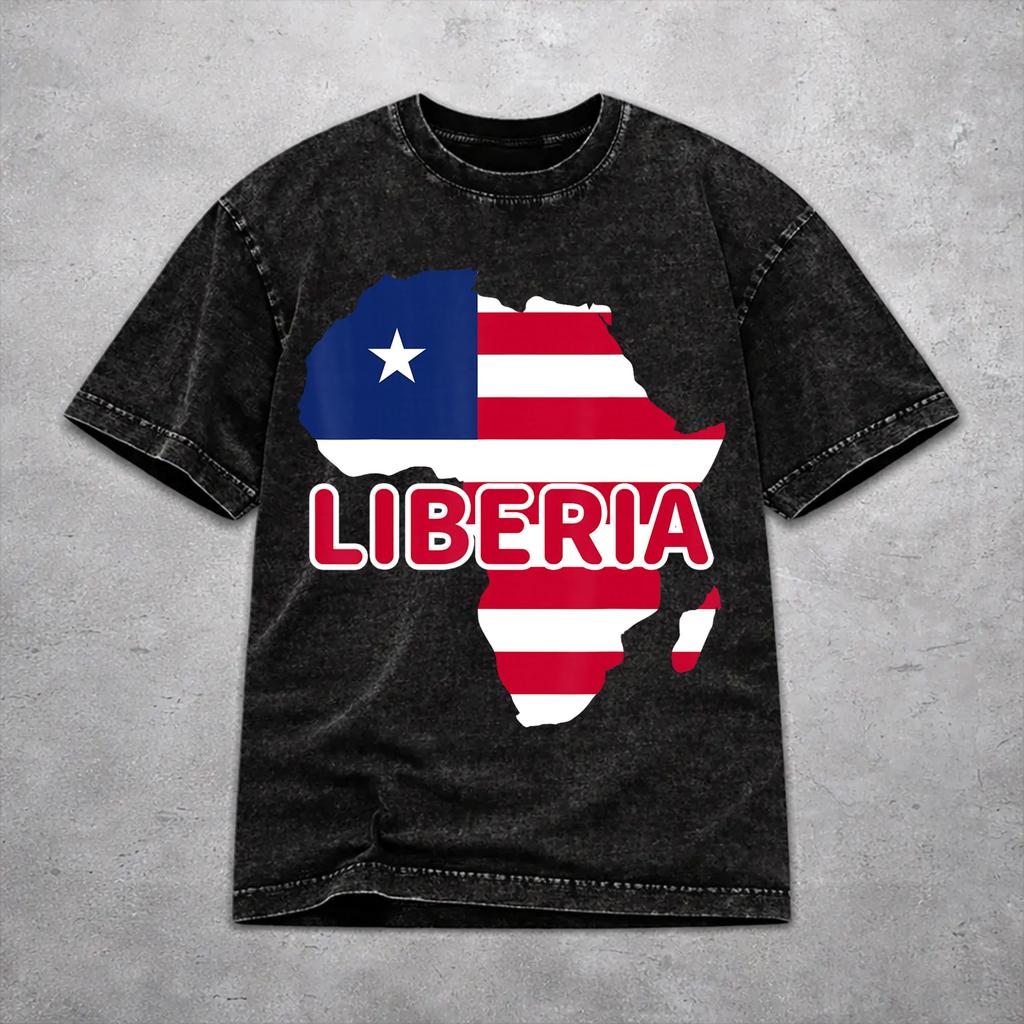 Women Men Liberia Independence Day Shirt Printed Vintage Washed Casual T-Shirts