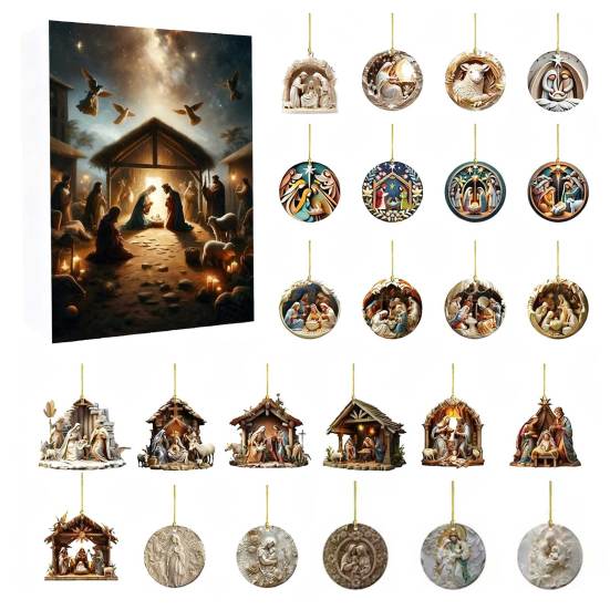 Nativity Advent Calendar 2025 24 Days Christmas Countdown Calendar with 24 Nativity Scene Ornaments Christian Religious Gifts for Family Friends