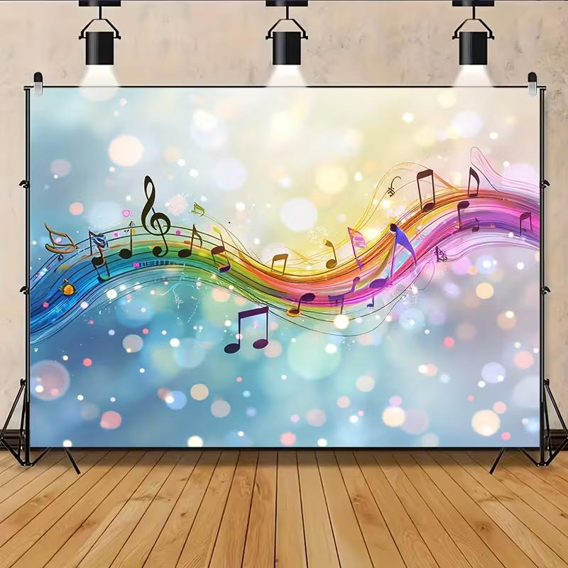 2D Flat Print Music Note Wave Backdrop Bokeh Glitter Background Cloth