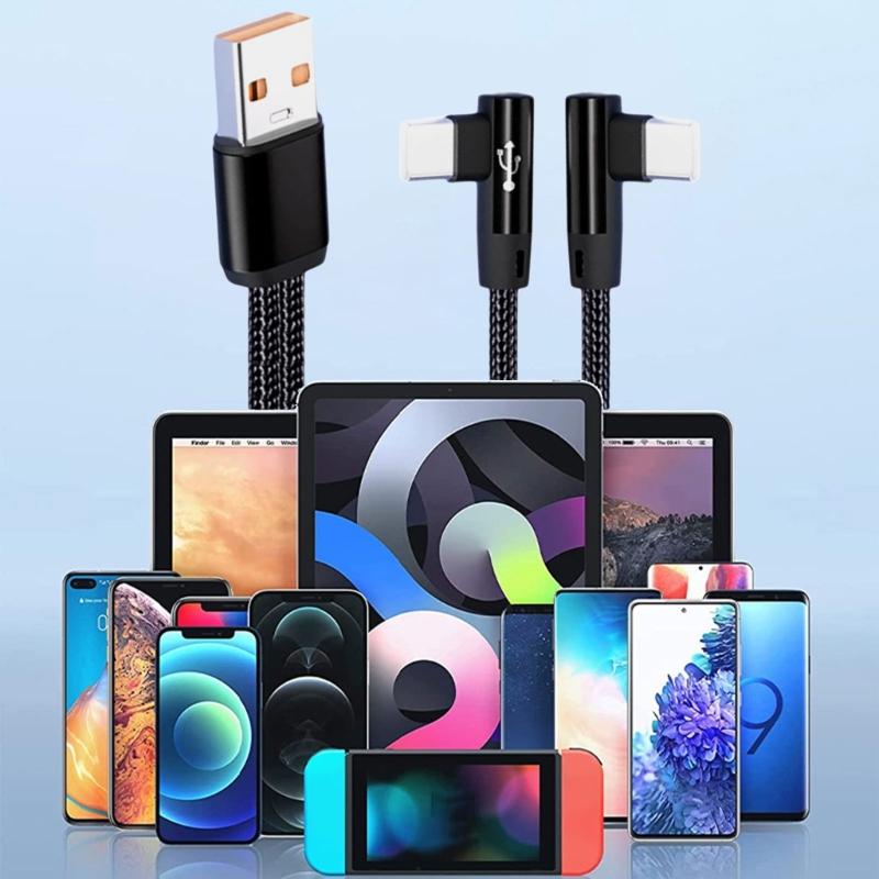 Кабель для зарядки Type-C и USB под углом 90 градусов 5A Кабель для быстрой зарядки для быстрой подачи питания и синхронизации данных