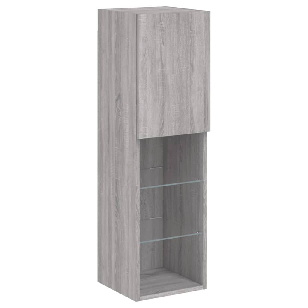 4 piece living room wall unit with LED lighting Gray Sonoma particleboard