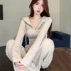 Women's Solid Color Zipper Hooded Cardigan Sweater Two-Piece Suit for Autumn/Winter Casual Fashion.