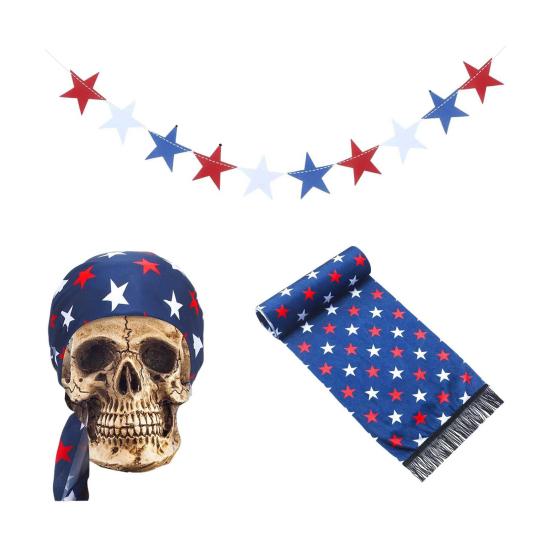 12ft Memorial Day Skeleton Clothing Accessories Patriotic Independence Day Skeleton Costume Set for 4th of July Decoration