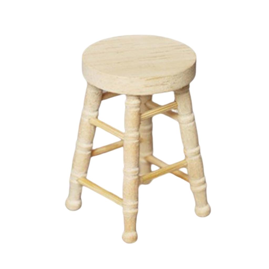 Realistic Wood Stool Zakka Realistic Pretend Play for Role Display Round Top Stool Model Vintage Stool 1:12 Doll House