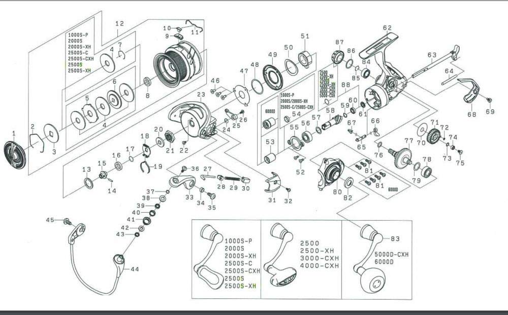 Genuine Daiwa Parts for 18 Caldia LT2500S Handle, Part Number 83, Part Code 1H2A06, 000560461H2A06