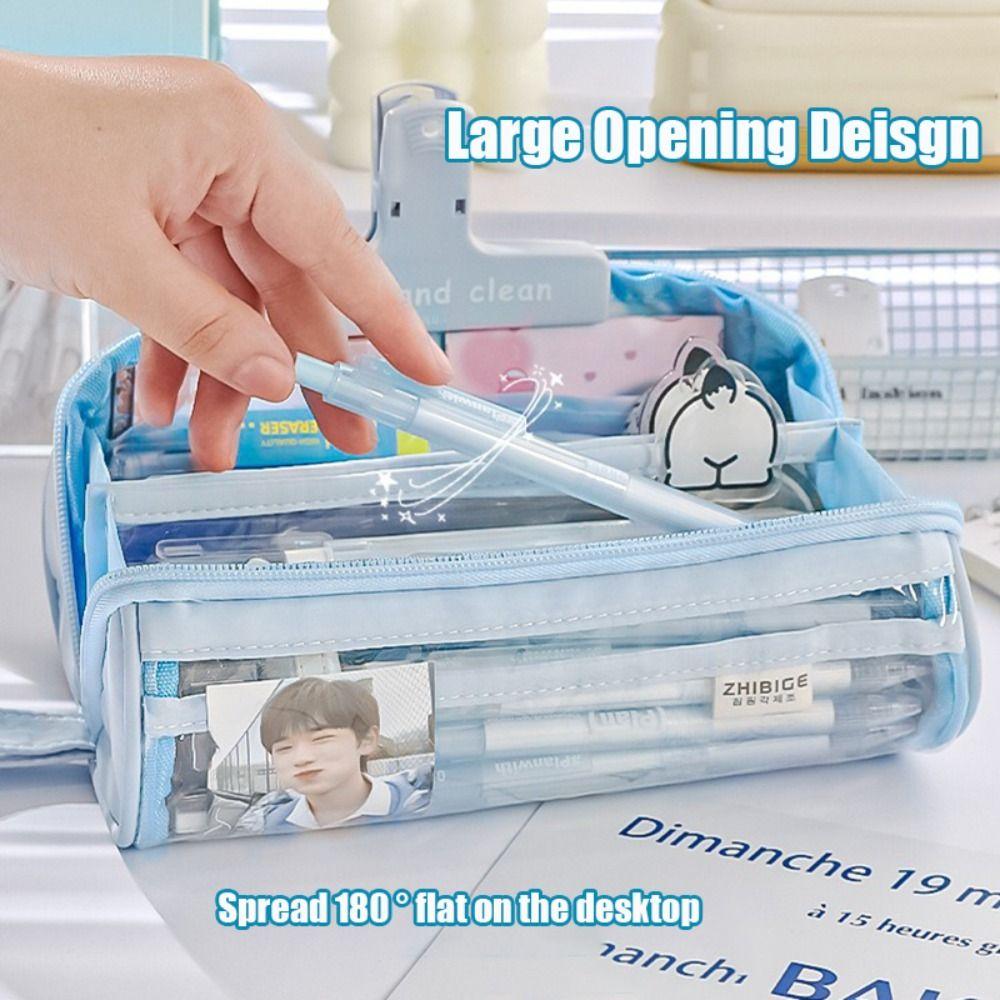 Цилиндрическая сумка для ручек Прозрачная сумка для канцелярских принадлежностей Грязенепроницаемая коробка для ручек для студентов