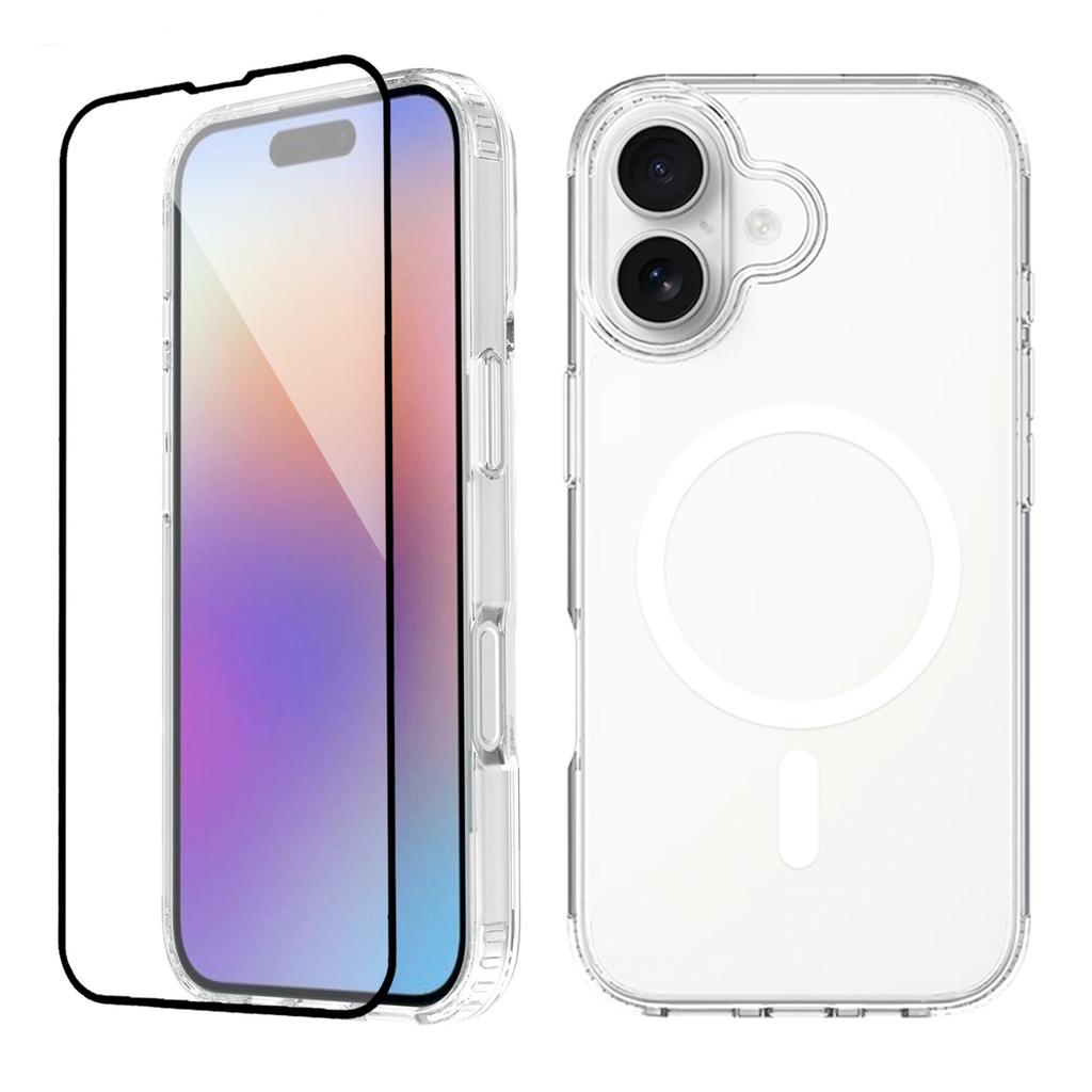 Для iPhone 17 Чехол Совместим с MagSafe PC+TPU Прозрачный Чехол для телефона с Защитным стеклом для экрана