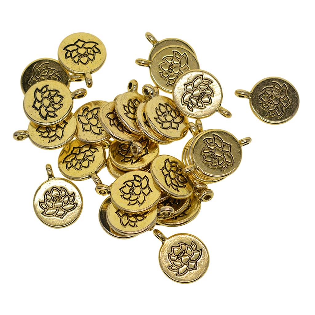 30 шт. винтажные золотые гравированные круглые подвески для йоги с цветком лотоса для самостоятельного изготовления